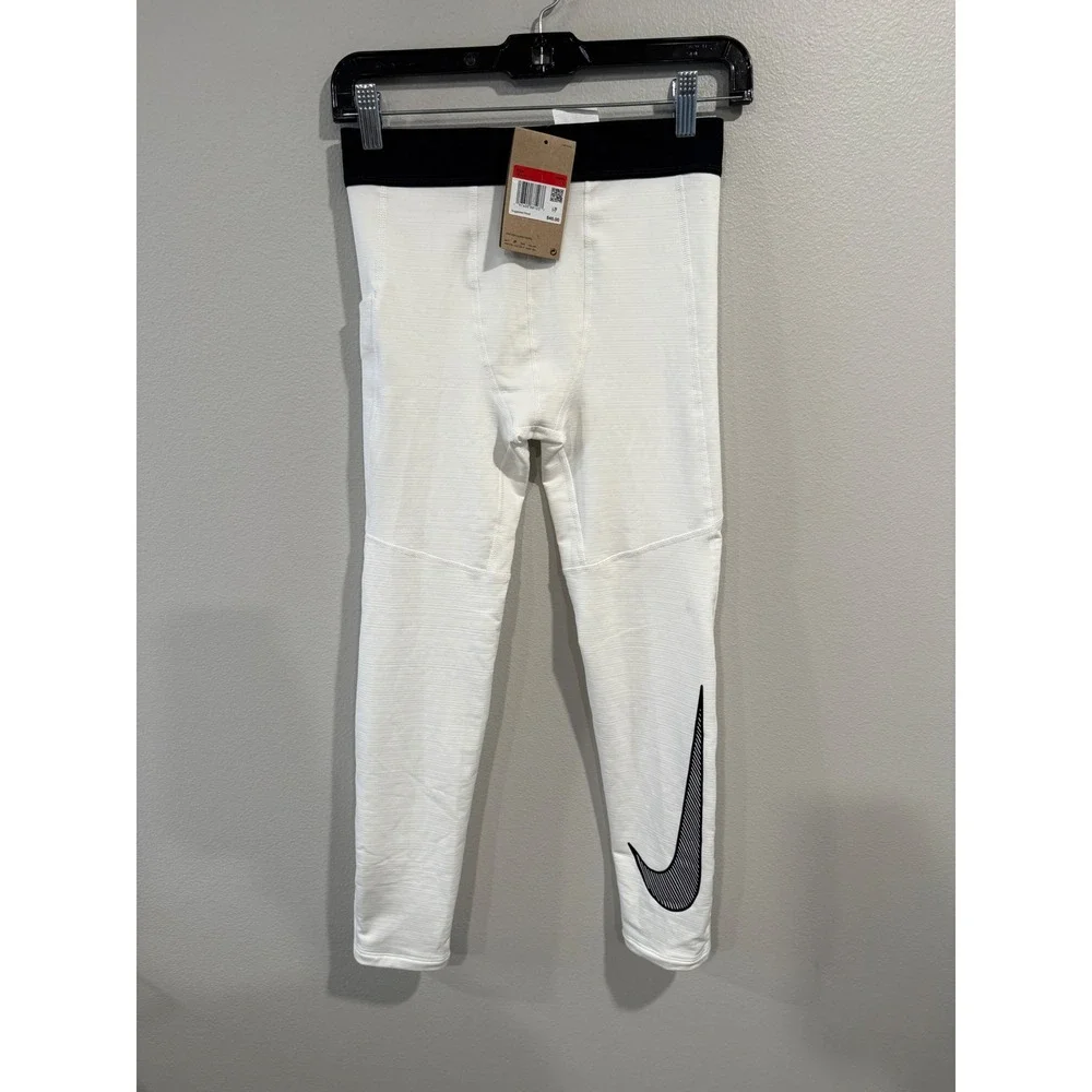 Nike Pro Kids Training Tights White Black Large HF4364-100 Athletic Leggings NEW